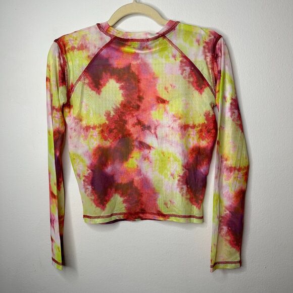 Club Exx Long Sleeve Mesh Crop and Matching Mini Skirt Tie Dye Pink Yellow Red L - Picture 3 of 13